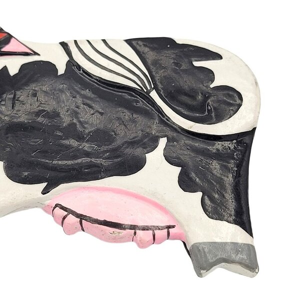 Hand-Painted Wooden Cow Brooch Pin Glossy Black & White with Red Glasses 3" - Picture 4 of 6